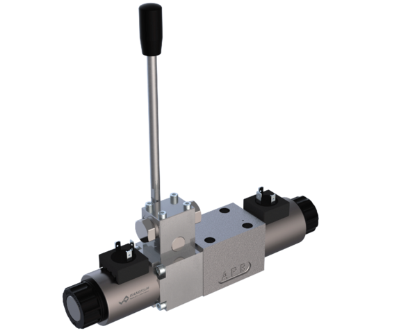 Switching valves Solenoid operated spool valve with additional hand lever actuation WDMFA06_Z568